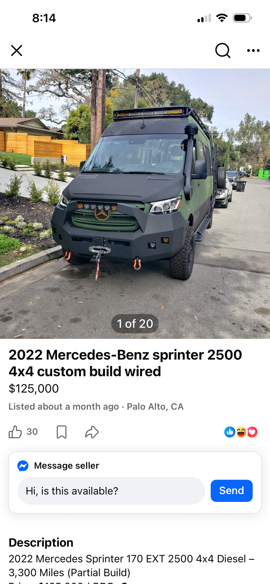 Uploaded photo of 2022 Mercedes-Benz Sprinter 2500 170 EXT 4x4 (Partial Build)